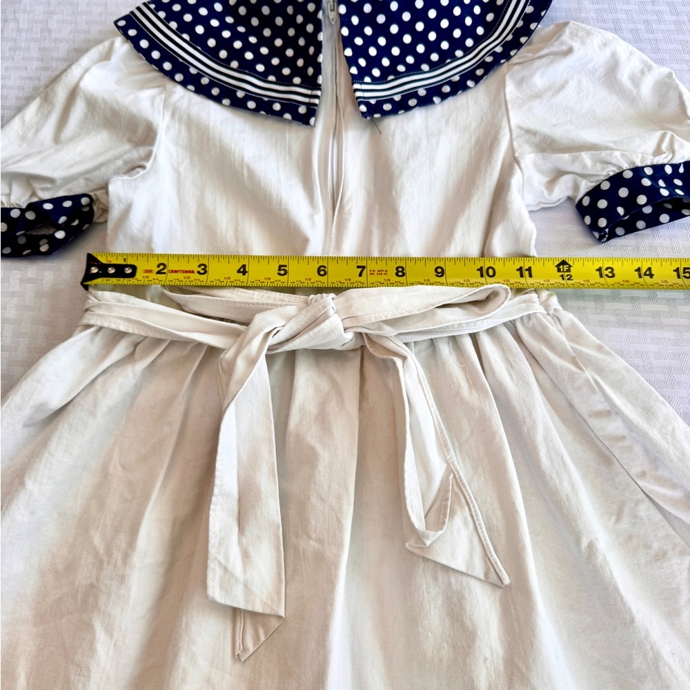 Allison Ann Vintage Sailor Dress Girls 6Y White‎ Navy Polka Dot Anchor Buttons - Picture 11 of 12